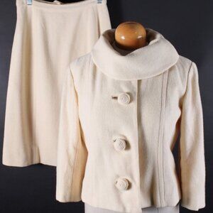 Vintage 1950s Lilli Ann Paris San Francisco Ivory Bouclé Suit • Sculpted Buttons